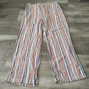 Seven7 Linen Blend Pants Womens Sz 4 Striped Wide Leg Crop Linen/Viscose
